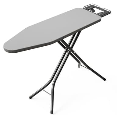 BEWISHOME Foldable Ironing Board, Compact Iron Board with 7 Adjustable Heights and Safety Iron Rest, Ironing Stand with Cover and Pad for Heat Resistance, for Laundry Room 43" X 13" Grey KYB01B
