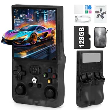 Rhesusco R36MAX Handheld Game Console - 4.0-Inch Screen, Support 22000+Classic Games,128G TF Card,Portable Console with Open Source System,4000mAh Battery,Birthday Gift for Adult or Partner - Black