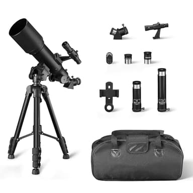 Amazon Basics 70mm Aperture 400mm AZ Mount Telescope with Smartphone Adapter, Multi-Coated Optics, 18X-120X Magnification, Lightweight Tripod, Carry Bag, Black