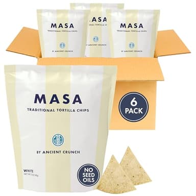 MASA Chips White Corn Tortilla Chips Cooked in Beef Tallow – Seed Oil Free Snack, 6pk×5 oz each– Handmade with Only Naturally Grown White Corn & Sea Salt, Gluten Free