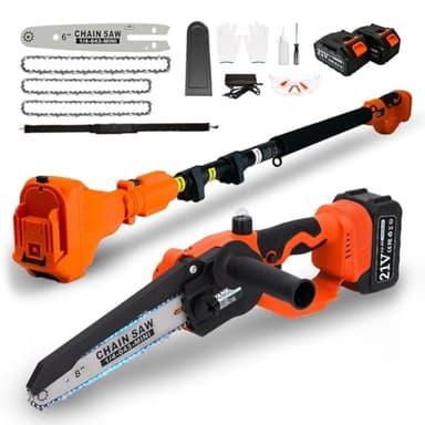 Electric Pole Saws for Tree Trimming 15ft, Cordless Pole Saw Chainsaw with Battery and Charger, 6"&8" Mini Chainsaw for High Tree Branches Pruning & Wood Cutting, Gifts for Men Dad Husband Gadget