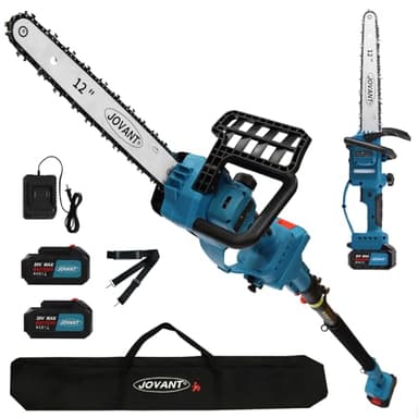Jovant 12 Inch Electric Pole Saws for Tree Trimming, 2-in-1 Cordless Pole Saw with 2 x 4.0Ah Battery Powered Chainsaw Lightweight with Shoulder Strap for Thicker Wood Cutting Pruning