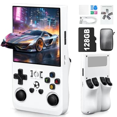 Rhesusco R36MAX Handheld Game Console - 4.0-Inch Screen, Support 22000+Classic Games,128G TF Card,Portable Console with Open Source System,4000mAh Battery,Birthday Gift for Adult or Partner - White
