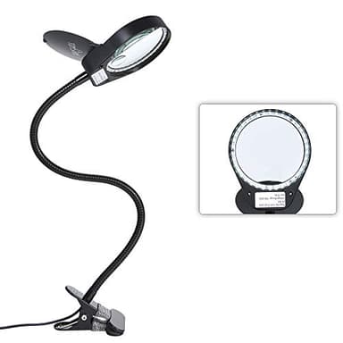 Magnifying Glass Lamp 3X 10X, Stepless Dimmable LED Magnifying Lamp with Dust Cover Metal Clamp,Adjustable LED Magnifier with Light and Stand for Crafts Reading Workbench Close Work