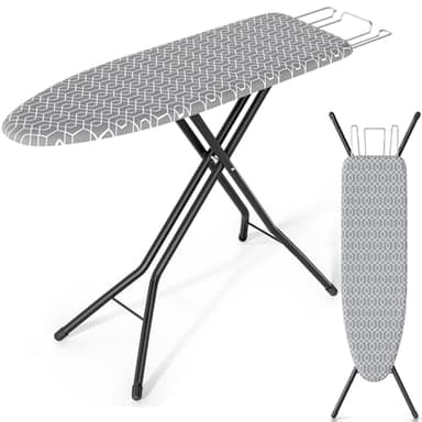 KINGBOARD Foldable Ironing Board Full Size, Iron and Ironing Board Set Standard Size, Iron Boards with Ironrest & Adjustable Height,Heavy Duty Iron Table Stand with Metal Legs &Thick Cover,43x13 Gray