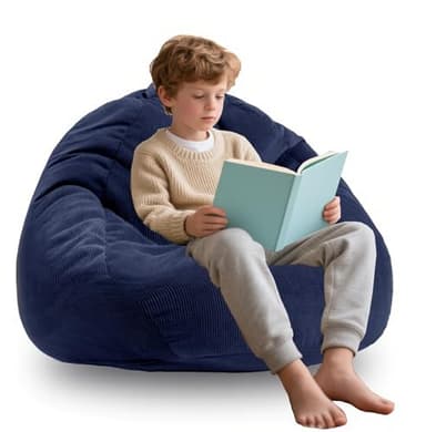 ENBAOHUI 3FT Memory Foam Bean Bag Chairs for Teens or Kids with Filling Bean Bag Sofa with Handle Super Soft Corduroy Fabric Lazy Sofa 3 Foot Navy Blue