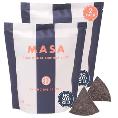 MASA Chips Blue Corn Tortilla Chips Cooked in Beef Tallow – Seed Oil Free Snack, 2pk×5 oz each– Handmade with Only Naturally Grown Blue Corn & Sea Salt, Gluten Free