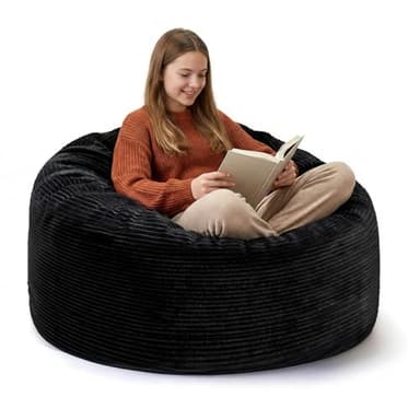 Yagamo Bean Bag Chairs for Teens, 3FT Bean Bag with Memory Foam Filling, Bean Bag Chairs with Plush Microfiber Removable Cover, Cozy Sofa for Reading, Gaming- Black
