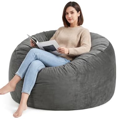 Yagamo 3FT Bean Bag Chair for Teens-with Memory Foam Filling, Bean Bags with Ultra Soft Washable Velvet Cover, BeanBag Sofa for Living Room, Bedroom and Gaming Room -3FT, Grey