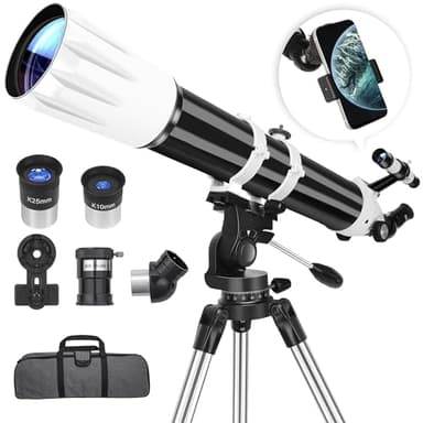 Hawkko Telescope, 90mm Aperture 900mm Astronomical Refractor Telescope for Adults High Powered - Multi-Coated Professional Telescopes for Astronomy Beginners with AZ Mount, Carry Bag, Phone Adapter