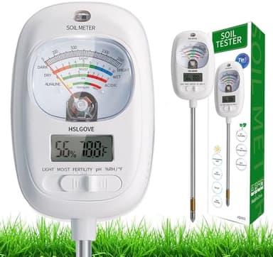 HSLGOVE Soil Test Kit, 7-in-One Soil Moisture Meter/Soil PH Meter/Fertility, Dual Screen Soil Tester w/Digital Soil Temp/Air Temp&Humidity for Plants Gardening,Lawn,Farm Indoor&Outdoor-Lvory White