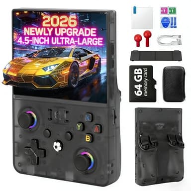 Rhesusco 2026 NEW Upgrade R36MAX Ⅱ Retro Handheld Game Console - 4.5 Inch Ultra-Large Screen, Support 18000+Classic Games, 64G TF Card, Linux System, 4000mAh Battery, Birthday Gift for Adult - Black