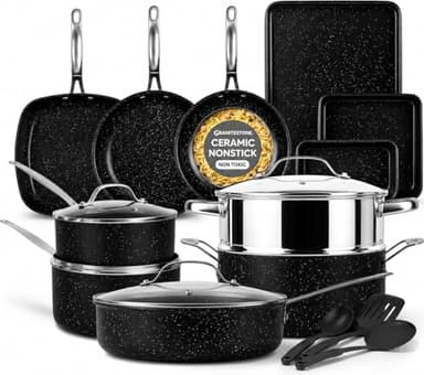 GRANITESTONE 20 Pc Complete Pots and Pans Set Non Stick Cookware Set with Saute Pan, Bakeware, Steamer, Cooking Utensils, Made Without PFOA PFOS, Oven and Dishwasher Safe