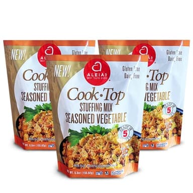 Aleia’s Gluten Free Cook Top Stuffing Mix, Seasoned Vegetable, 5.5oz (3 Pack), Ready in 5 Minutes, Savory Gluten Free Side Dish