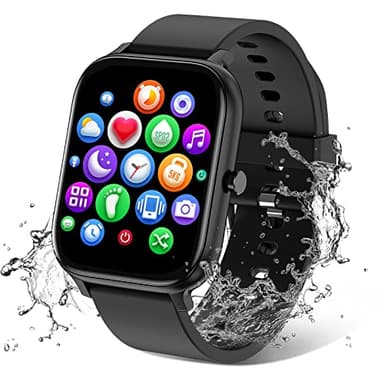 Smart Watch for Men Women Compatible with iPhone Samsung Android Phone 1.69 inch Full Touch Screen IP68 Waterproof Bluetooh Fitness Tracker Heart Rate/Sleep Monitor (Black)