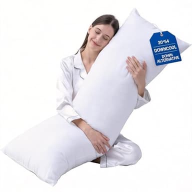 DOWNCOOL Large Body Pillow Insert- Breathable Full Body Pillow for Side Sleeper - Soft Long Bed Pillow for Adults - 20 x 54 inch (White)