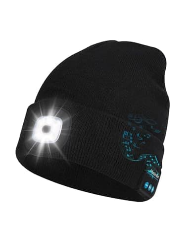 Keains Bluetooth Beanie with Light, Musical Knit Hat with Headphones and Built-in Speaker Mic, Gifts for Men Women Dad Black