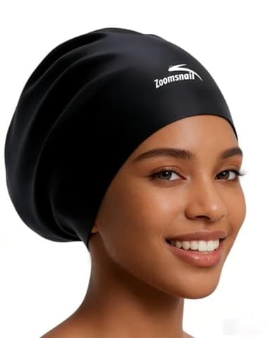 Zoomsnail X-Large Silicone Swim Cap for Long Hair, Waterproof Anti-Leak Seal for Braids, Dreadlocks, Weaves, Afros & Curls, Swimming Cap for Women & Men, Idea for Pool, Beach, Swimming (Black, XL)
