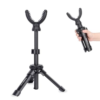 Portable Shooting Stick Rifle Shotgun Shooting Tripod Gun Rest for Table Bench Shooting, with 360° Rotation V Yoke Rest 11″-21″ Height Adjustable Aluminum Hunting Shooting Stand Gun Holder - Black