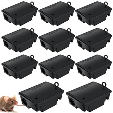 Qualirey 12 Packs Rat Bait Stations Rat Bait Box with Keys Outdoor Mouse Rodent Trap Mice Baits Stations Bulk for Outdoor Indoor Use Keeps Pets and Children Safe