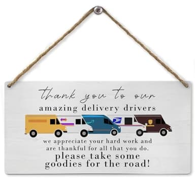 Mtrgdn Thank You To Our Amazing Delivery Driver Snack Station Sign,Delivery Signs for Packages,Wooden Hanging Deliveries Drivers Free Snacks Signs for Front Door Outdoor Package DeliveryBoxes,12x6 in