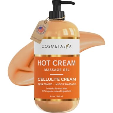 Cosmetasa Cellulite Hot Cream- 87% Organic Cellulite Cream - Natural Sweat Massage Gel for Stomach, Abdomen, Belly, Sore Joints, Muscles, Workout (8.8 oz)