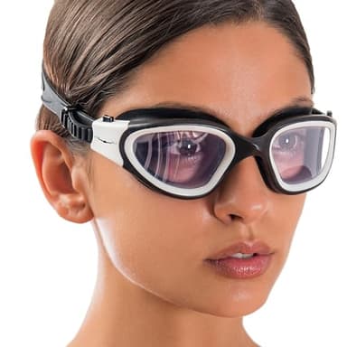 AqtivAqua Swimming Goggles Swim Goggles for Adults Men Women Kids Youth Girls Boys Children DX (Clear-Lenses White/Black-Frame)
