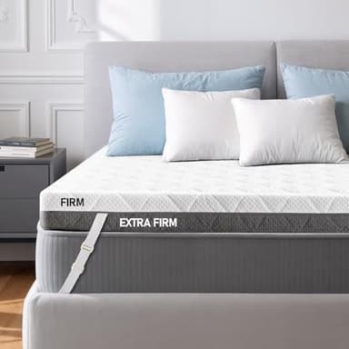 Extra Firm Mattress Topper Queen: 4 Inch Firm & Extra Firm Dual Sides Flippable Mattress Pad, High Density Foam for Back Pain, Washable Anti-Slip Bamboo Cover, Oeko-TEX CertiPUR-US Certified, 80x60