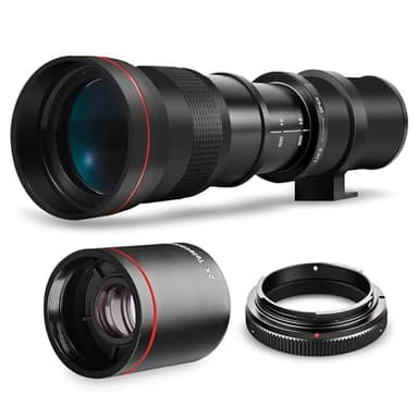 High-Power 420-1600mm f/8.3 HD Manual Telephoto Zoom Lens for Canon EOS 70D, 80D, 90D, Rebel T3, T3i, T5, T5i, T6i, T6s, T7, T7I, T8I, SL3, EOS 5D, EOS5D IV, 6D II, 7D II SLR Cameras