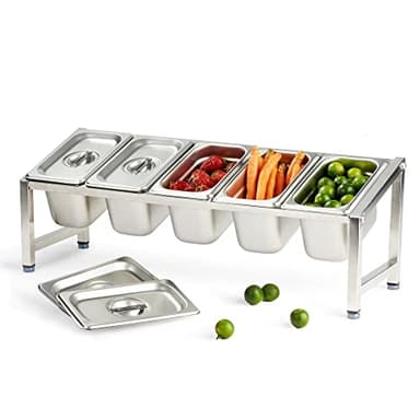 CURTA Expandable 18/8 Stainless Steel Spice Rack Set, NSF Certified, 1-Tier Inclined Organizer Shelf with 5 1/9 4“ Pan&Lid, 13.8" - 23.6" Adjustable, Countertop Holder for Seasoning Ingredients