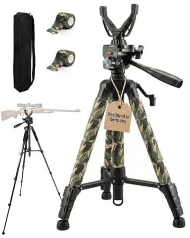 63 Inches Height Rifle Shooting Tripod,Hunting Rest V Yoke Rifle Rest with 3/8 Thread, 3D Pan Head, 1/4" Quick-Release Plate, Aluminum Crossbow Shooting Stand for Hunting, Shooting & Outdoors