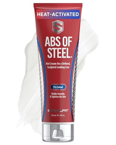 SteelFit Abs of Steel Maximum Definition Cream - Skin Tightening, Toning & Firming Lotion for Sculpting Abs - L-Carnitine Pre & Post Workout Supplement for Men & Women - Non-Greasy Formula, 8 Ounces