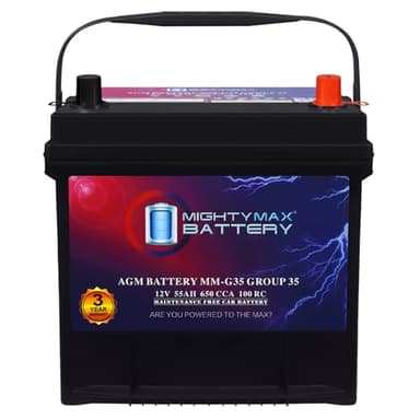 Mighty Max Battery MM-G35 Start and Stop Car BCI Group Size 35 12V 55Ah, 100RC, 650 CCA Rechargeable AGM Car battery
