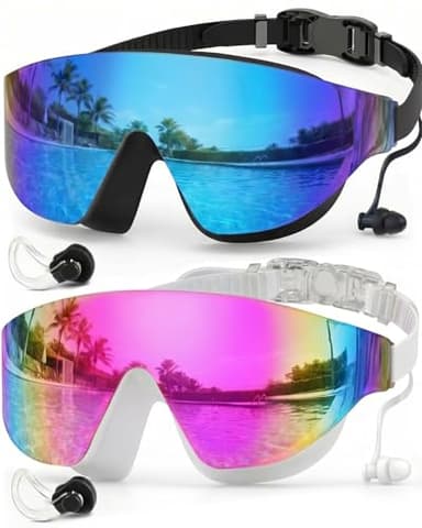 Zoomsnail Swim Goggles 2 Pack, Rimless Wide View Swimming Goggles for Adult, Anti-Fog Anti-UV No Leaking Pool Goggles for Men Women Youth