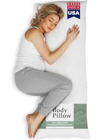 Snuggle-Pedic Body Pillow for Adults - Breathable, Full Body Pillow for Side Sleepers - Shredded Memory Foam Gel - Cooling Long Pillow Supports Legs, Belly & HIPS - 20x54 White