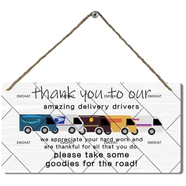EMOHAT Thank You Delivery Driver Wood Plaque - Front Door Yard Entryway Outdoor Package Delivery Boxes Mail Box Appreciation Sign - Wooden Plaque Hanging Sign 6x12 Inch