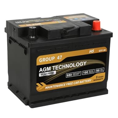 Daakmax Platinum AGM Car Battery Group Size 47 H5, 12V 60Ah, 680 CCA, 100 RC, Rechargeable Start-Stop Automotive Battery with 36-Month Warranty