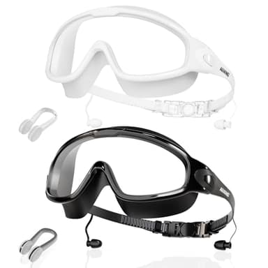 Aegend New Adult Wide View Swim Goggles, Anti-Fog/UV No Leak Swimming Goggles with Ear Plugs for Men & Women