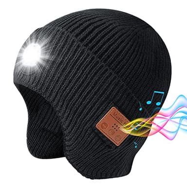 Mens Gifts Bluetooth Beanie with Light, Built-in Wireless Headphones & Stereo Speakers - USB Rechargeable Bluetooth Hat | Cool Gadgets Stocking Stuffers Gifts for Men Women (Black, Adult)