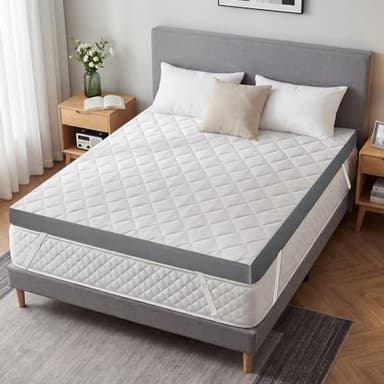 Extra Firm Mattress Topper Queen, 3 Inch High-Density Foam Mattress Pad, Pain Relieving Bed Topper for Extra Support, Washable Cover with Anti-Slip Straps, CertiPUR-US Oeko-Tex Certified, 80" x 60"